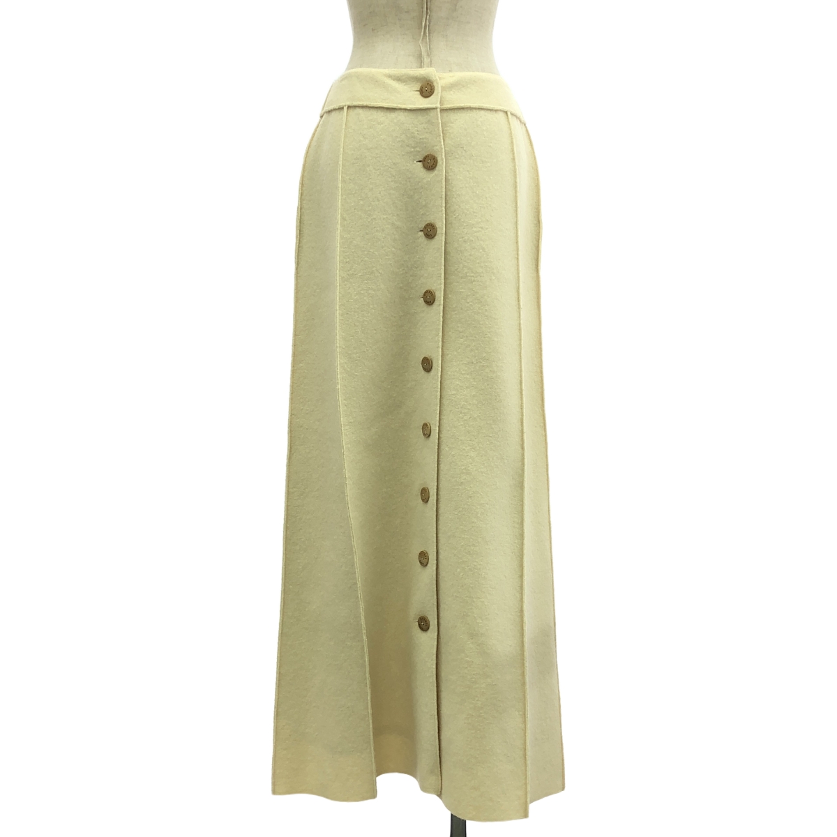 CHANEL / シャネル 90s〜 / 1999AW ウール 縮絨 バック ウッドロゴボタン スリット ロングスカート / 総裏地
