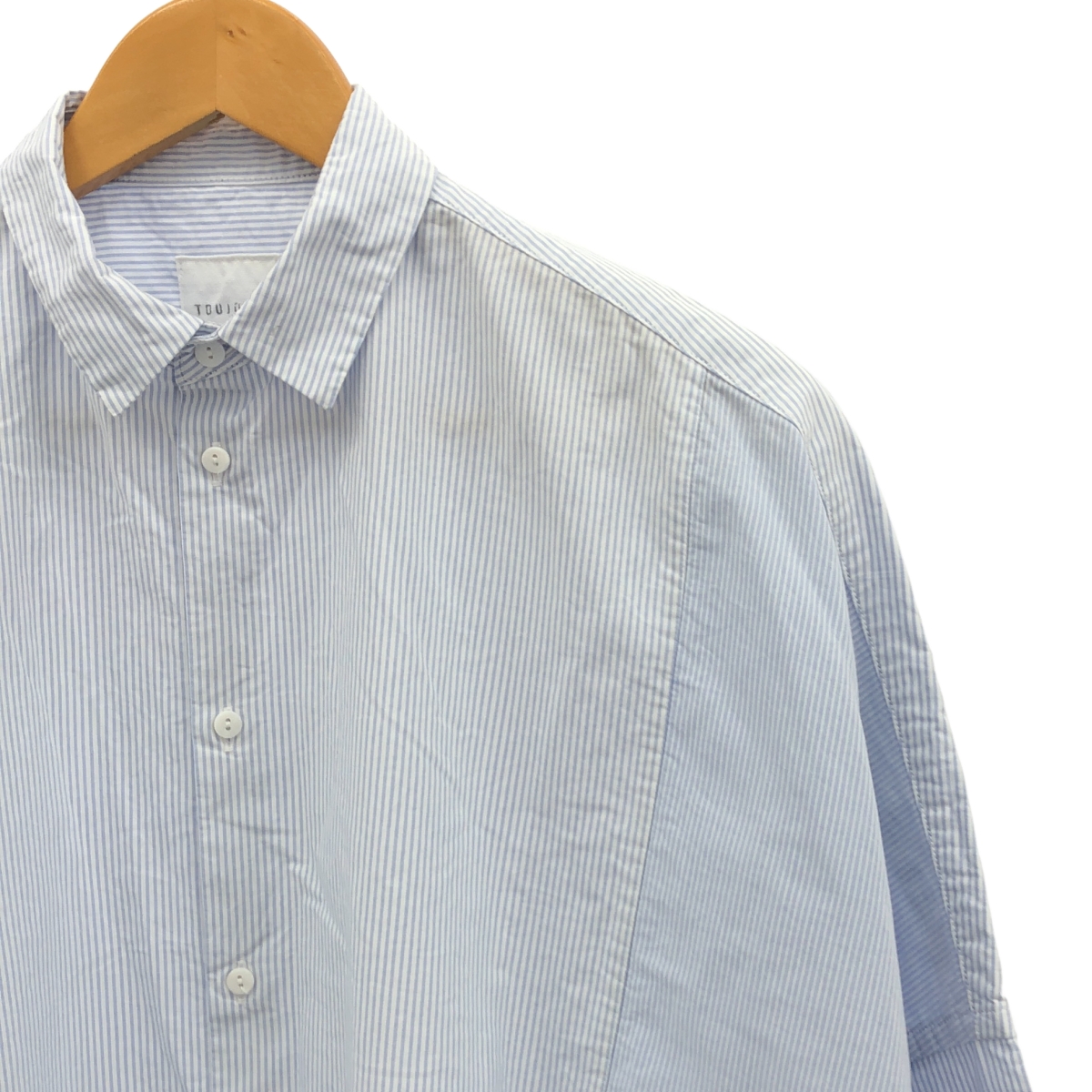 TOUJOURS / トゥジュー コットン 切替 ストライプ オーバーサイズ シャツ