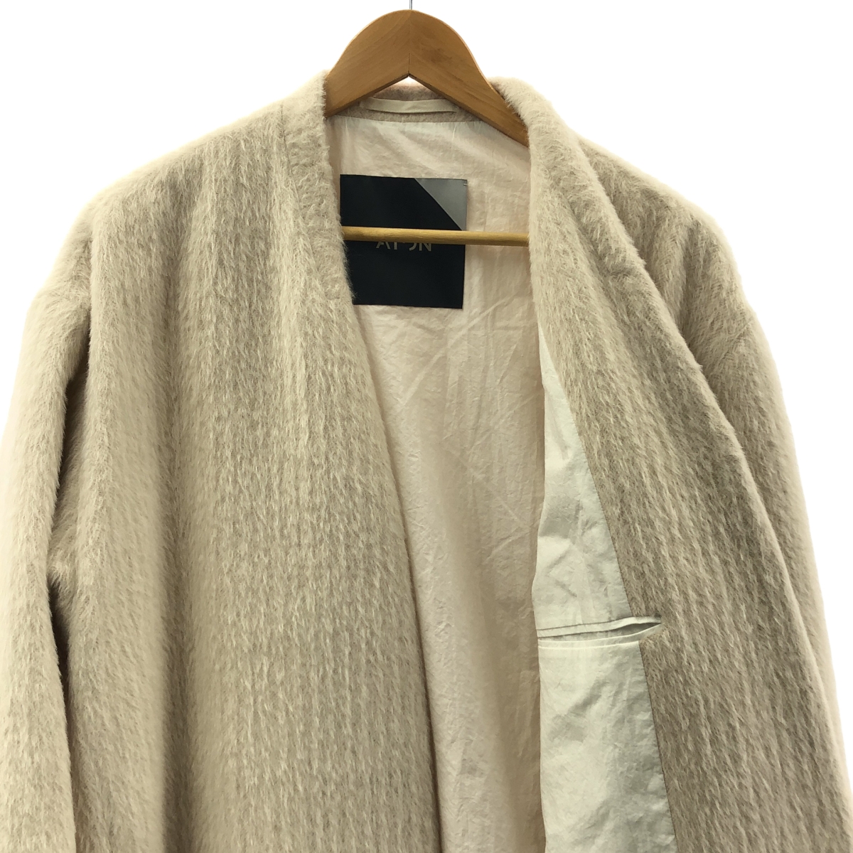 ATON / エイトン アルパカ ウール シャギー ノーカラー ロングコート