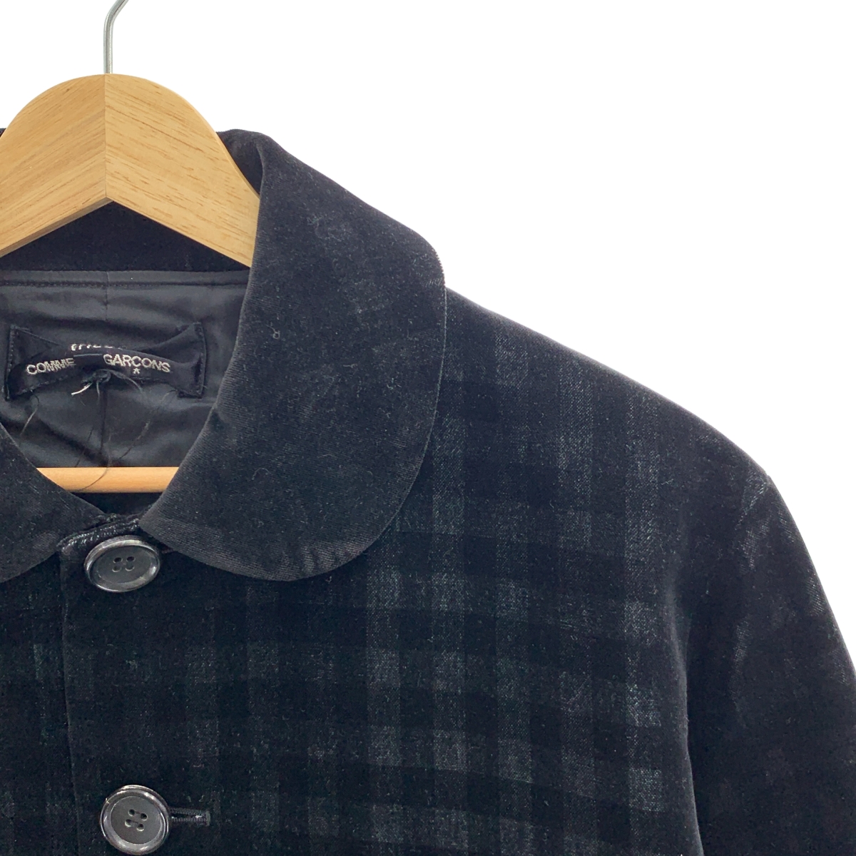 tricot COMME des GARCONS / トリココムデギャルソン ラウンドカラー ベロア チェック シングル ジャケット