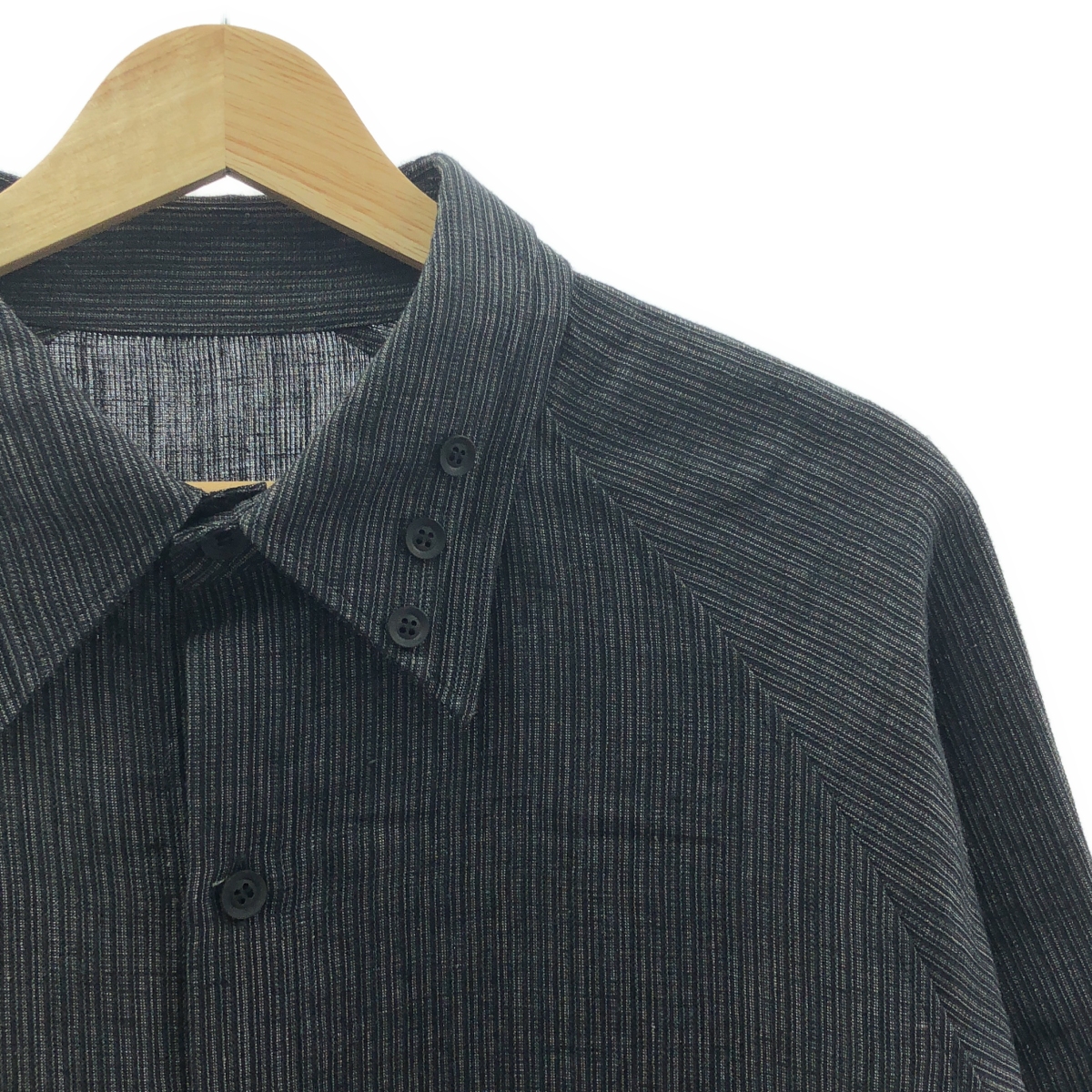 YOHJI YAMAMOTO POUR HOMME / ヨウジヤマモトプールオム Double Collar Decorative Button Blouse / ヘンプ 先染め ストライプ シャツ