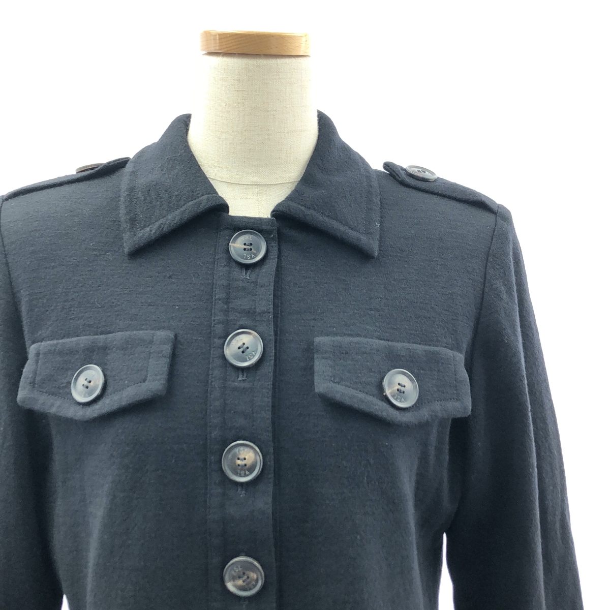 YVES SAINT LAURENT / イヴサンローラン ウール ロゴボタン ミリタリー ダブルポケット ワンピース