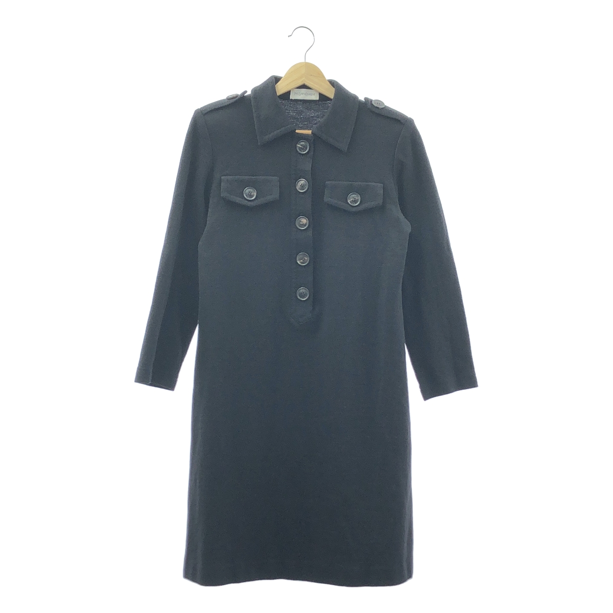 YVES SAINT LAURENT / イヴサンローラン ウール ロゴボタン ミリタリー ダブルポケット ワンピース