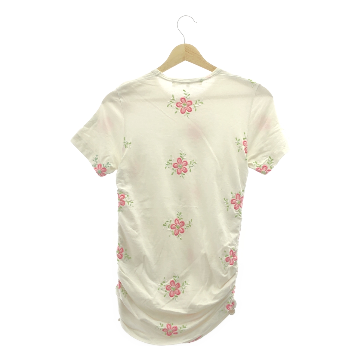 JUNYA WATANABE COMME des GARCONS / ジュンヤワタナベ サイドギャザー フラワー刺しゅう Tシャツ