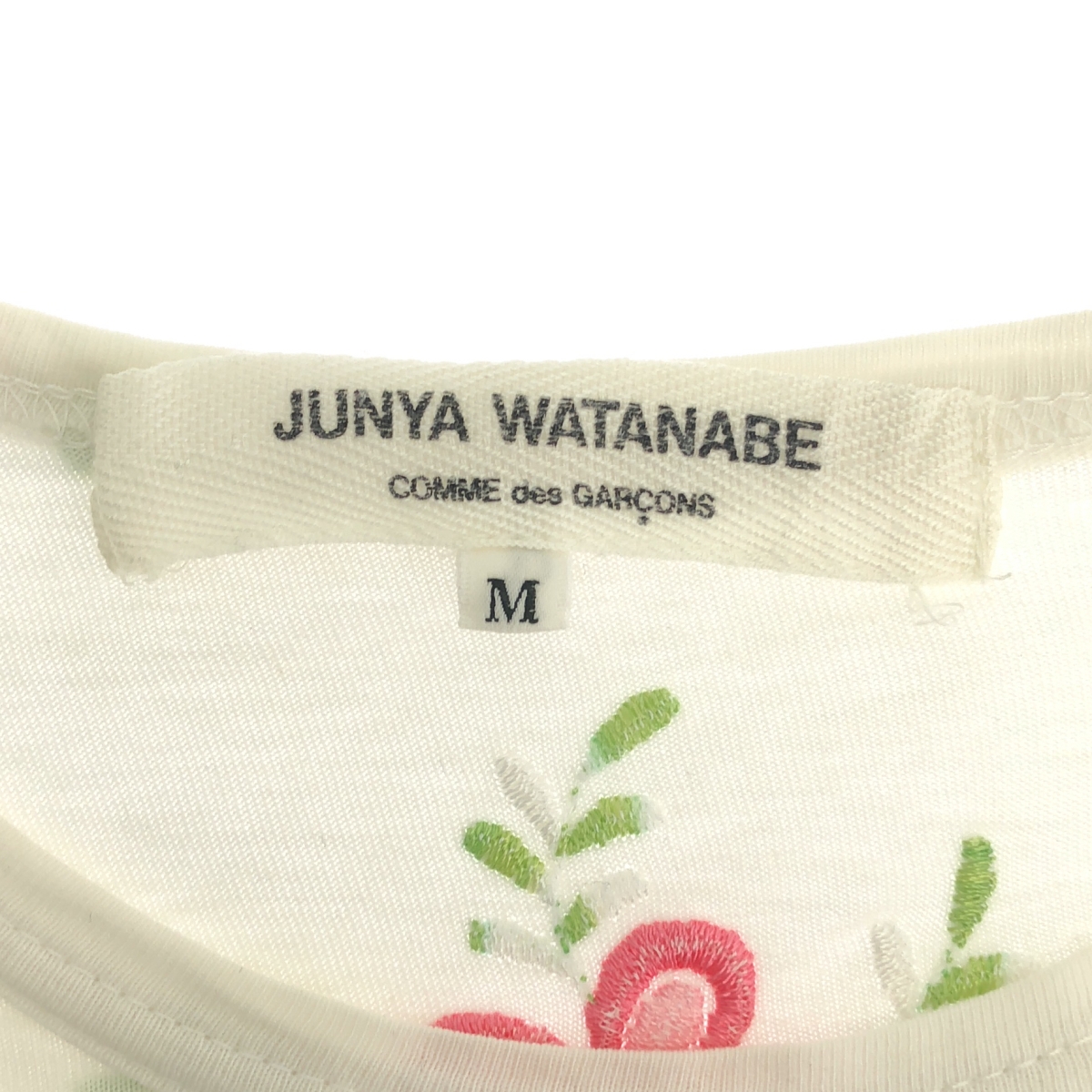 JUNYA WATANABE COMME des GARCONS / ジュンヤワタナベ サイドギャザー フラワー刺しゅう Tシャツ