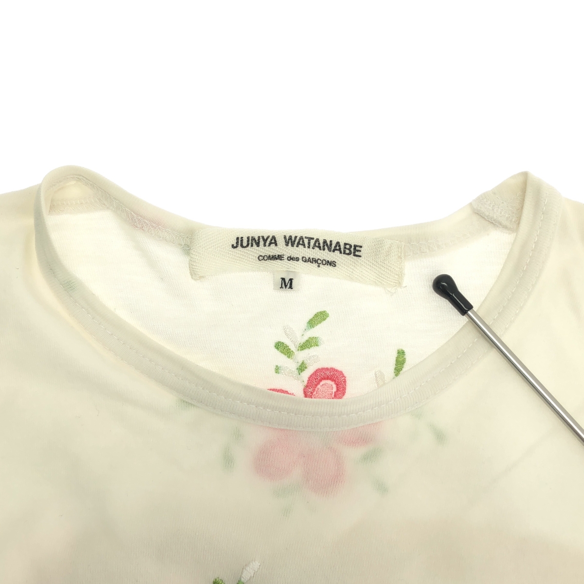 JUNYA WATANABE COMME des GARCONS / ジュンヤワタナベ サイドギャザー フラワー刺しゅう Tシャツ