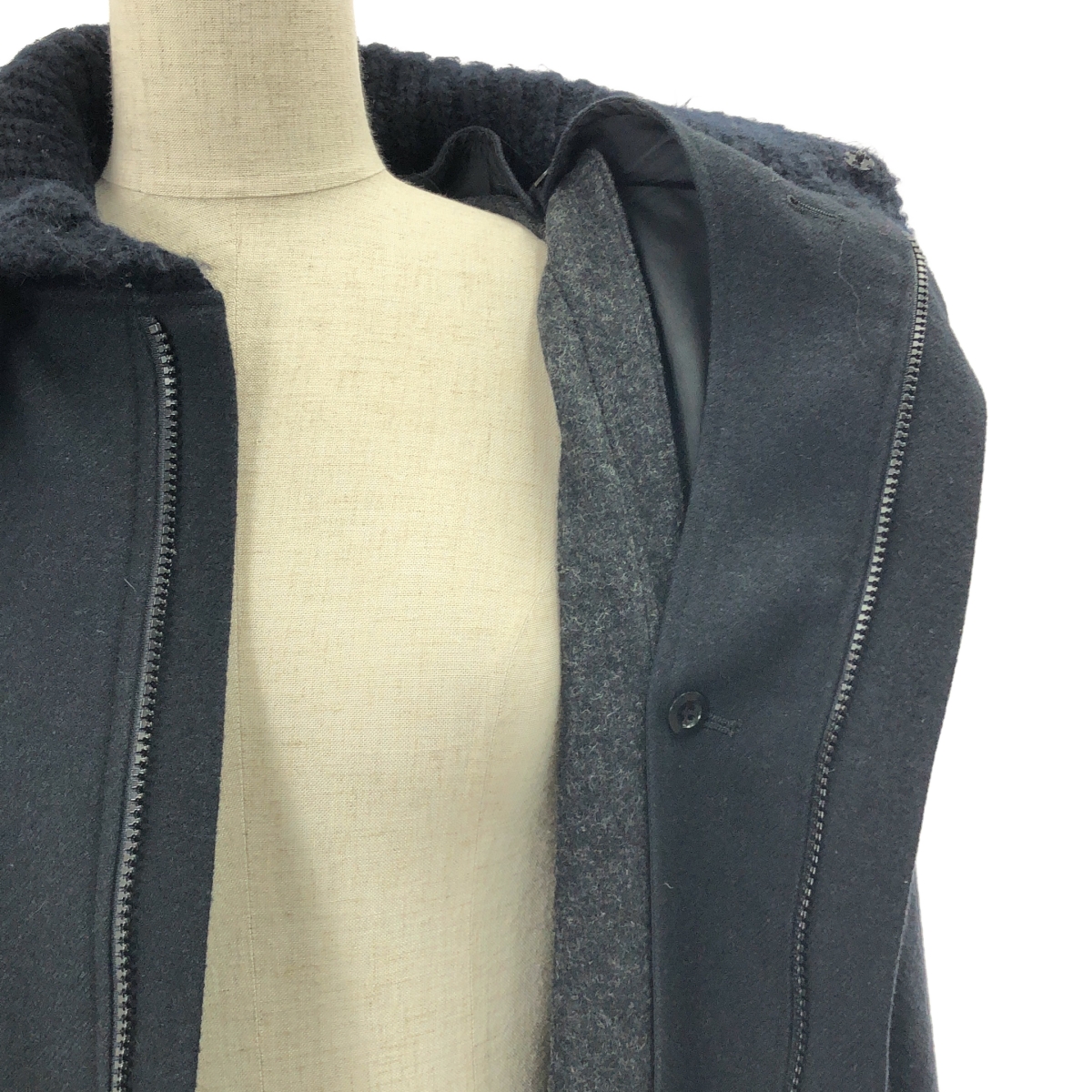 YOHJI YAMAMOTO +NOIR / ヨウジヤマモトプリュスノアール ウール アンゴラ ライナー付き ジップ ロングコート