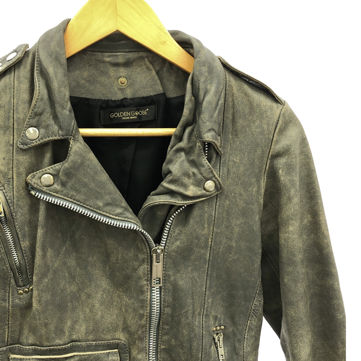 Deuxieme Classe / ドゥーズィエムクラス 【 GOLDEN GOOSE / ゴールデングース 】 牛革 カウレザー スタッズ ダメージ加工  ダブルライダース ジャケット / 総裏地