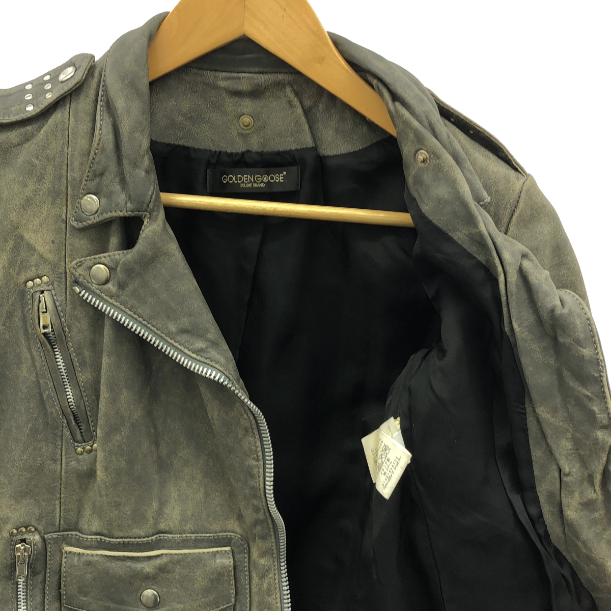Deuxieme Classe / ドゥーズィエムクラス 【 GOLDEN GOOSE / ゴールデングース 】 牛革 カウレザー スタッズ ダメージ加工  ダブルライダース ジャケット / 総裏地