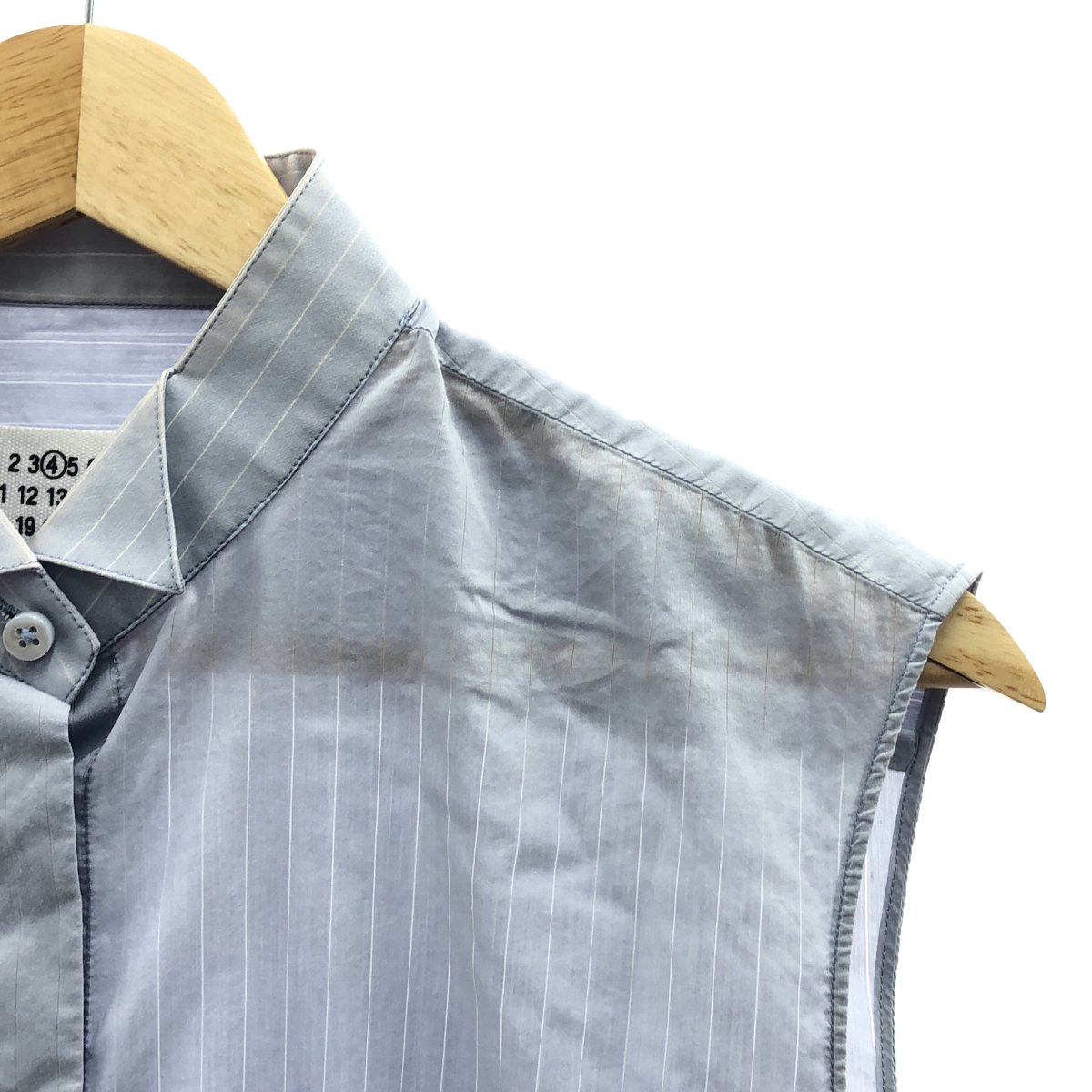 Maison Martin Margiela / メゾンマルタンマルジェラ ウイングカラー ノースリーブ コットン ストライプ ブラウス