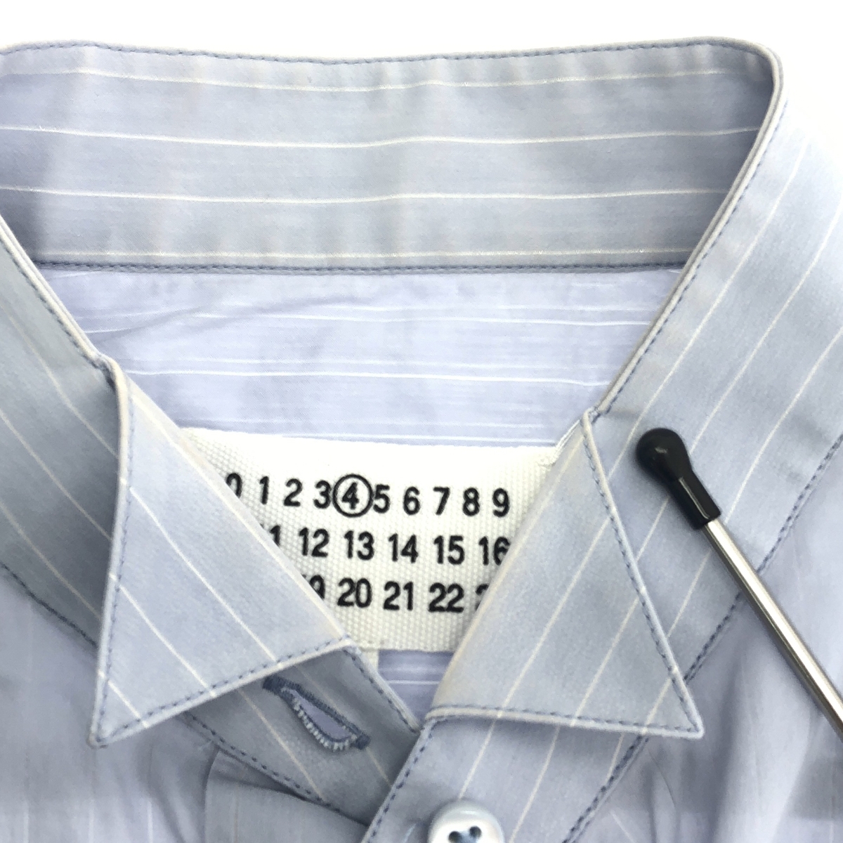 Maison Martin Margiela / メゾンマルタンマルジェラ ウイングカラー ノースリーブ コットン ストライプ ブラウス