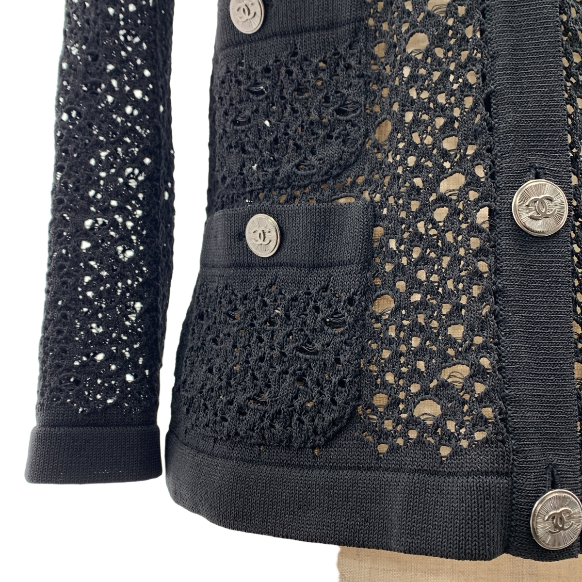 CHANEL / シャネル ココマーク メタルボタン ノーカラー ニット カーディガン ジャケット