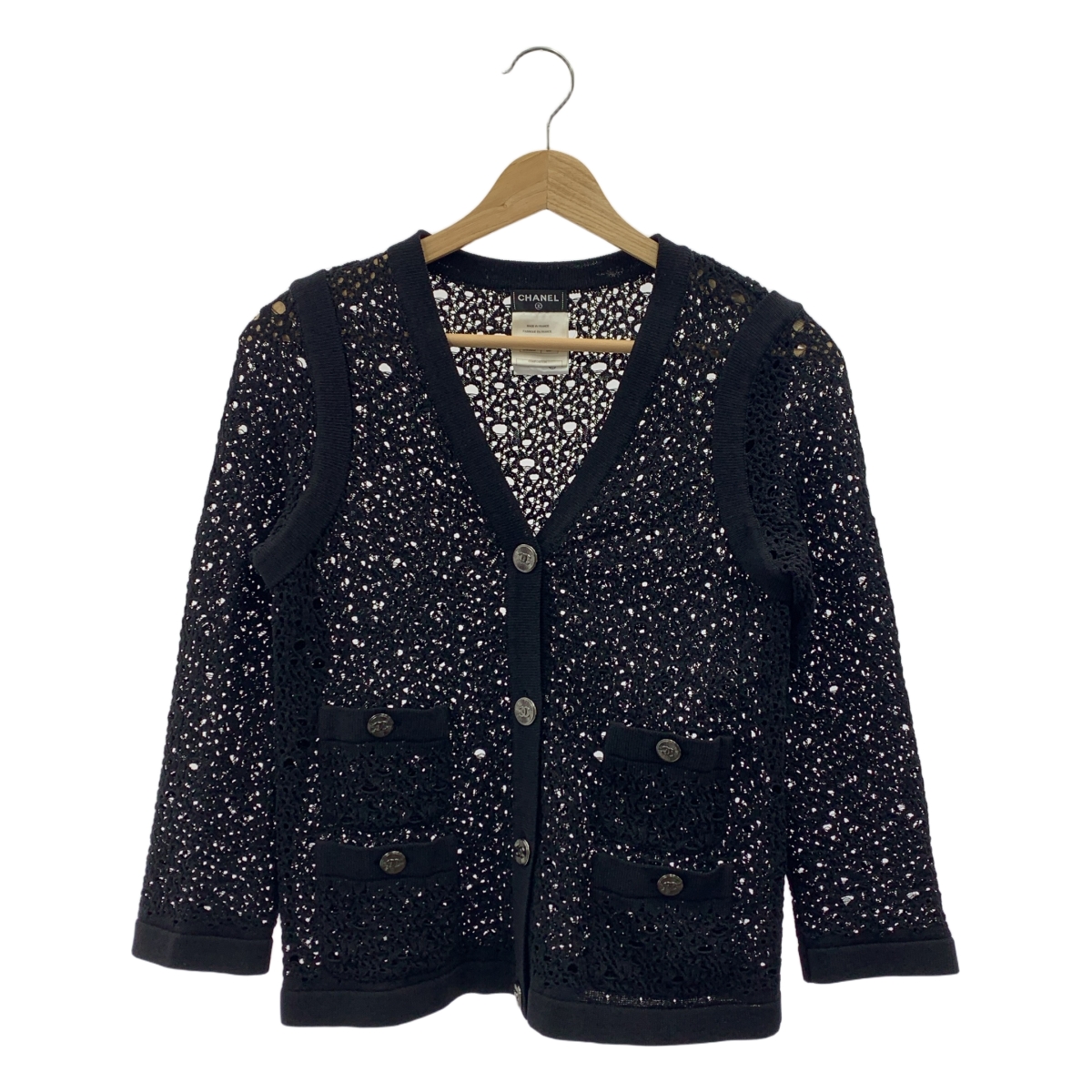 CHANEL / シャネル ココマーク メタルボタン ノーカラー ニット カーディガン ジャケット