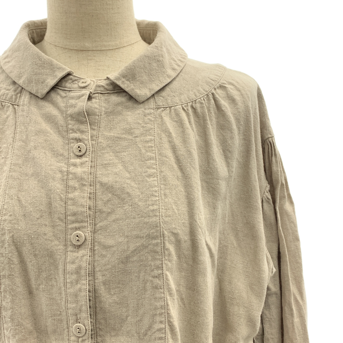 mina perhonen / ミナペルホネン yuki-no-hi / ユキノヒ リネン エンブロイダリー ベルテッド ボリューム ドレス ワンピース