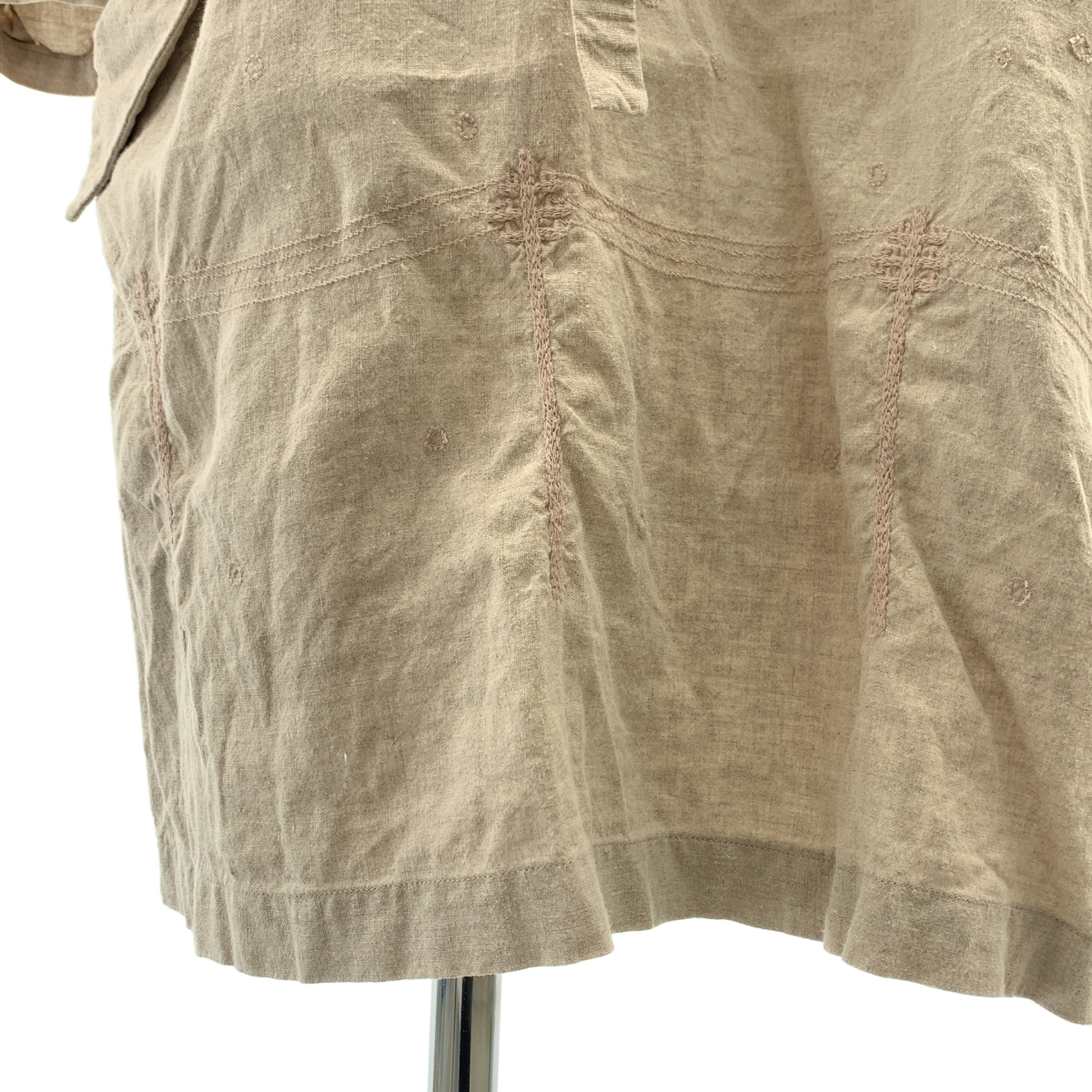 mina perhonen / ミナペルホネン yuki-no-hi / ユキノヒ リネン エンブロイダリー ベルテッド ボリューム ドレス ワンピース