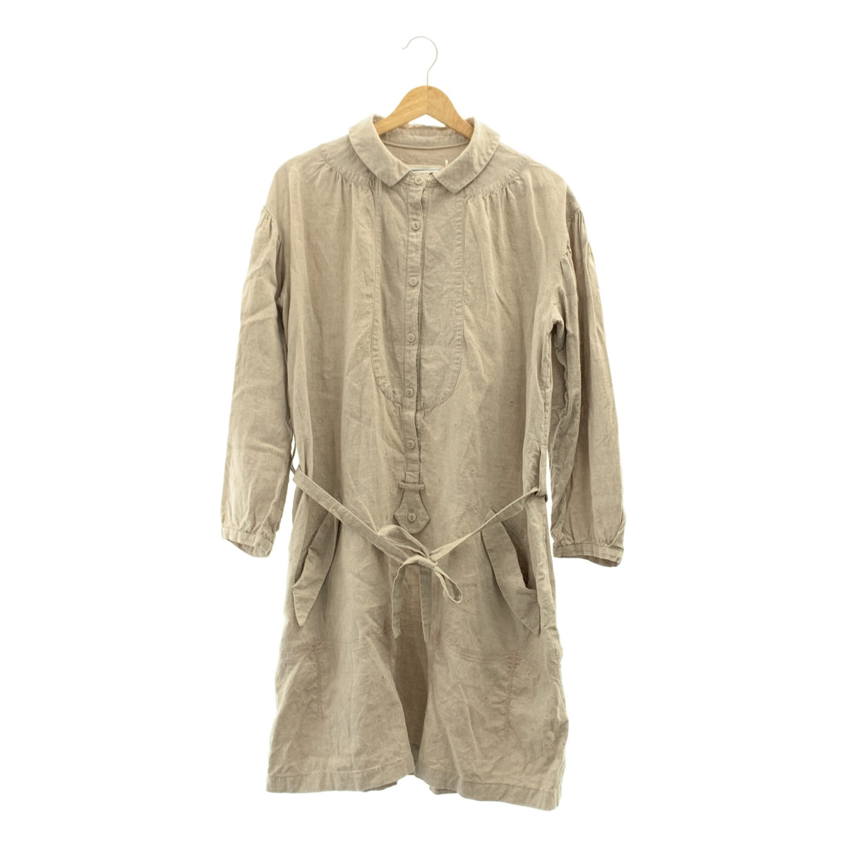 mina perhonen / ミナペルホネン yuki-no-hi / ユキノヒ リネン エンブロイダリー ベルテッド ボリューム ドレス ワンピース