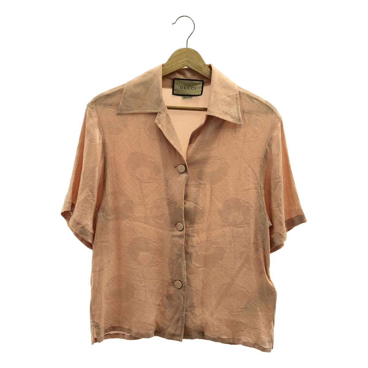 GUCCI / グッチ silk 100％ / シルク ジャガード オープンカラー シャツ ブラウス