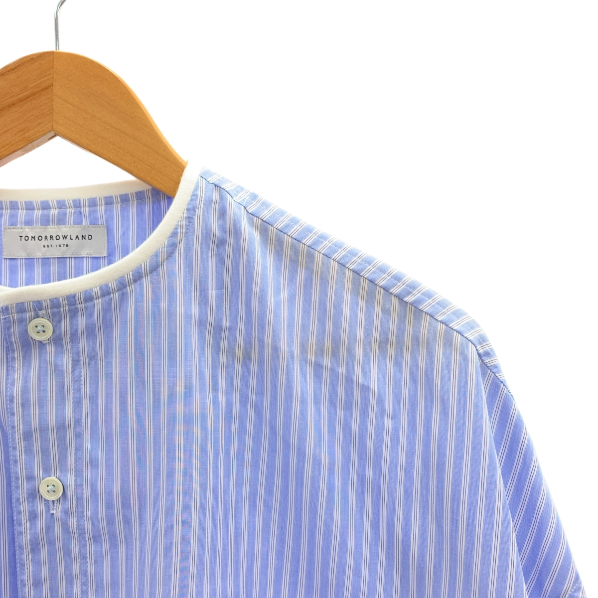 TOMORROWLAND / トゥモローランド 200/2ポプリン ジャージー コンビ ノーカラー シャツ