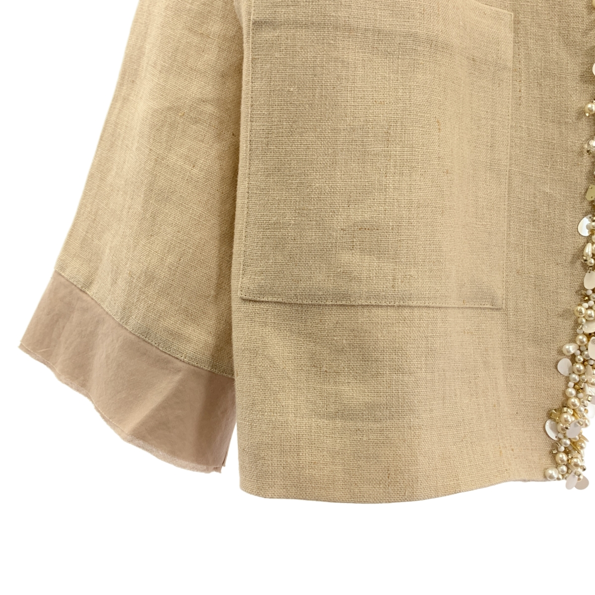 HOUSE OF LOTUS / ハウスオブロータス リネン パール装飾 ノーカラージャケット