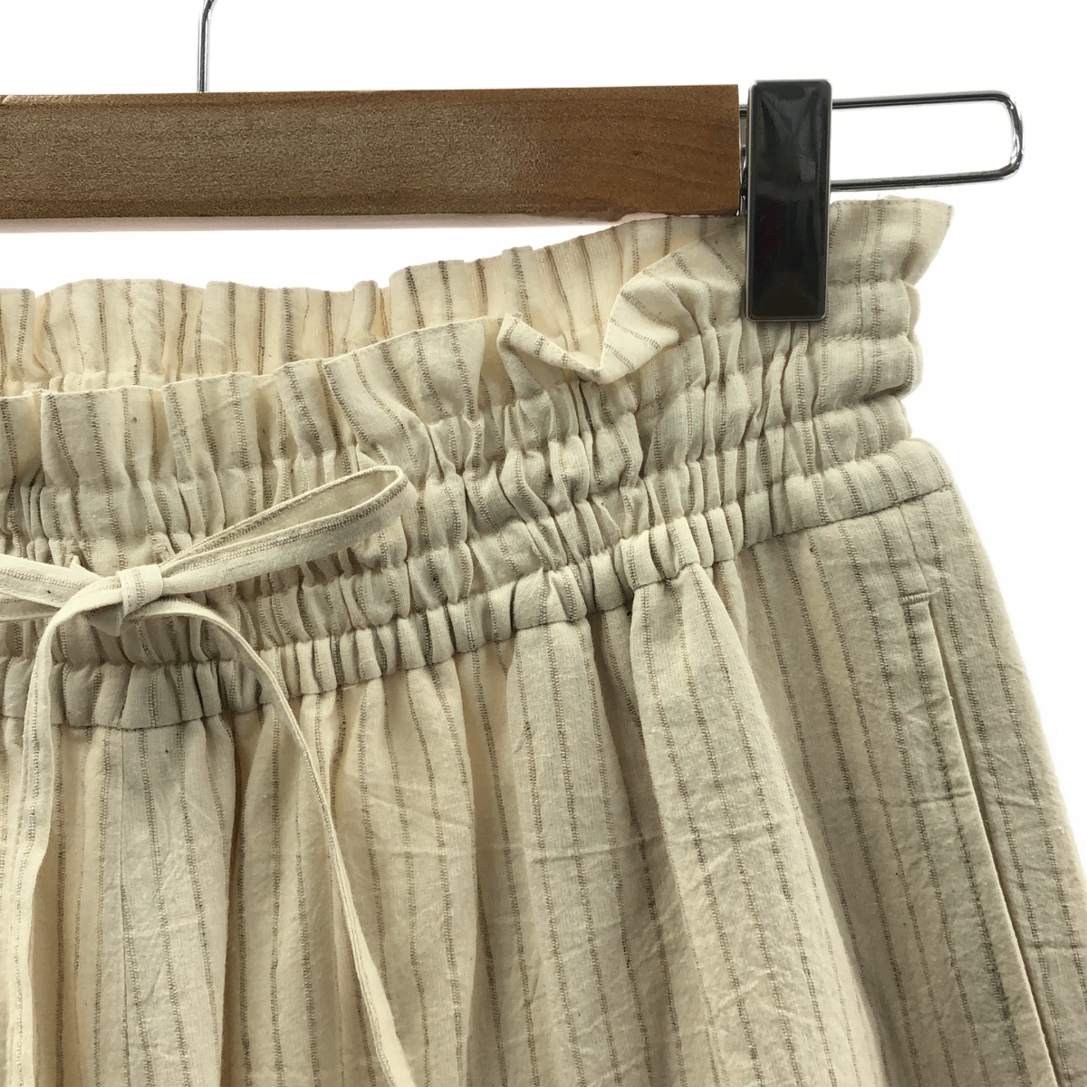 POSTELEGANT / ポステレガント Cotton Linen Stripe Wide Trouser / ドローストリング ギャザー ワイドパンツ / 裏地付き