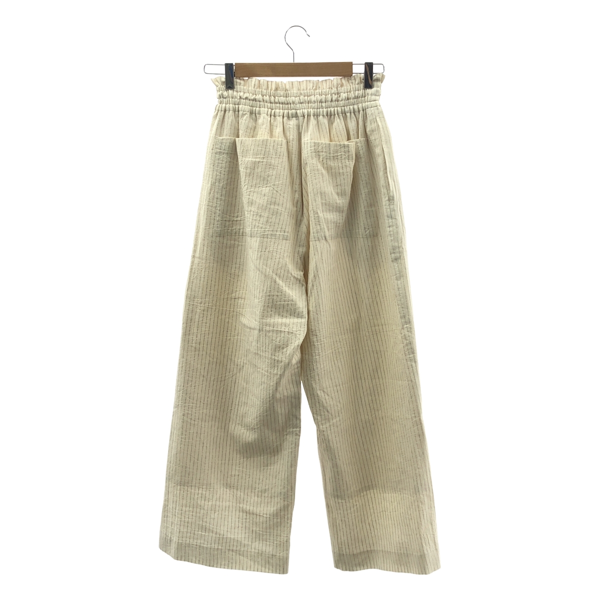 POSTELEGANT / ポステレガント Cotton Linen Stripe Wide Trouser / ドローストリング ギャザー ワイドパンツ / 裏地付き