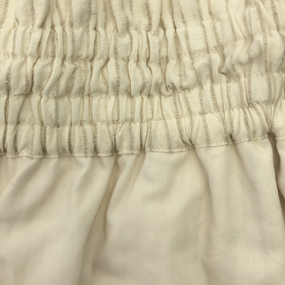 POSTELEGANT / ポステレガント Cotton Linen Stripe Wide Trouser / ドローストリング ギャザー ワイドパンツ / 裏地付き