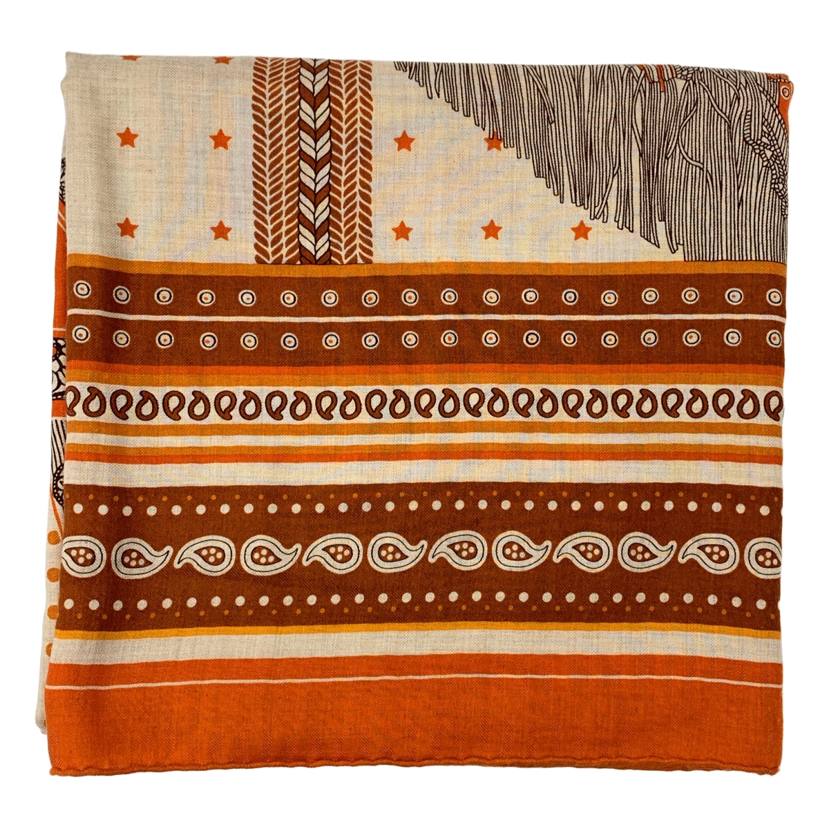 HERMES / エルメス 140 Selle de Dignitaire Bandana / cashmere silk / 高官の鞍 バンダナ / カシミヤ シルク 総柄 大判 ストール スカーフ