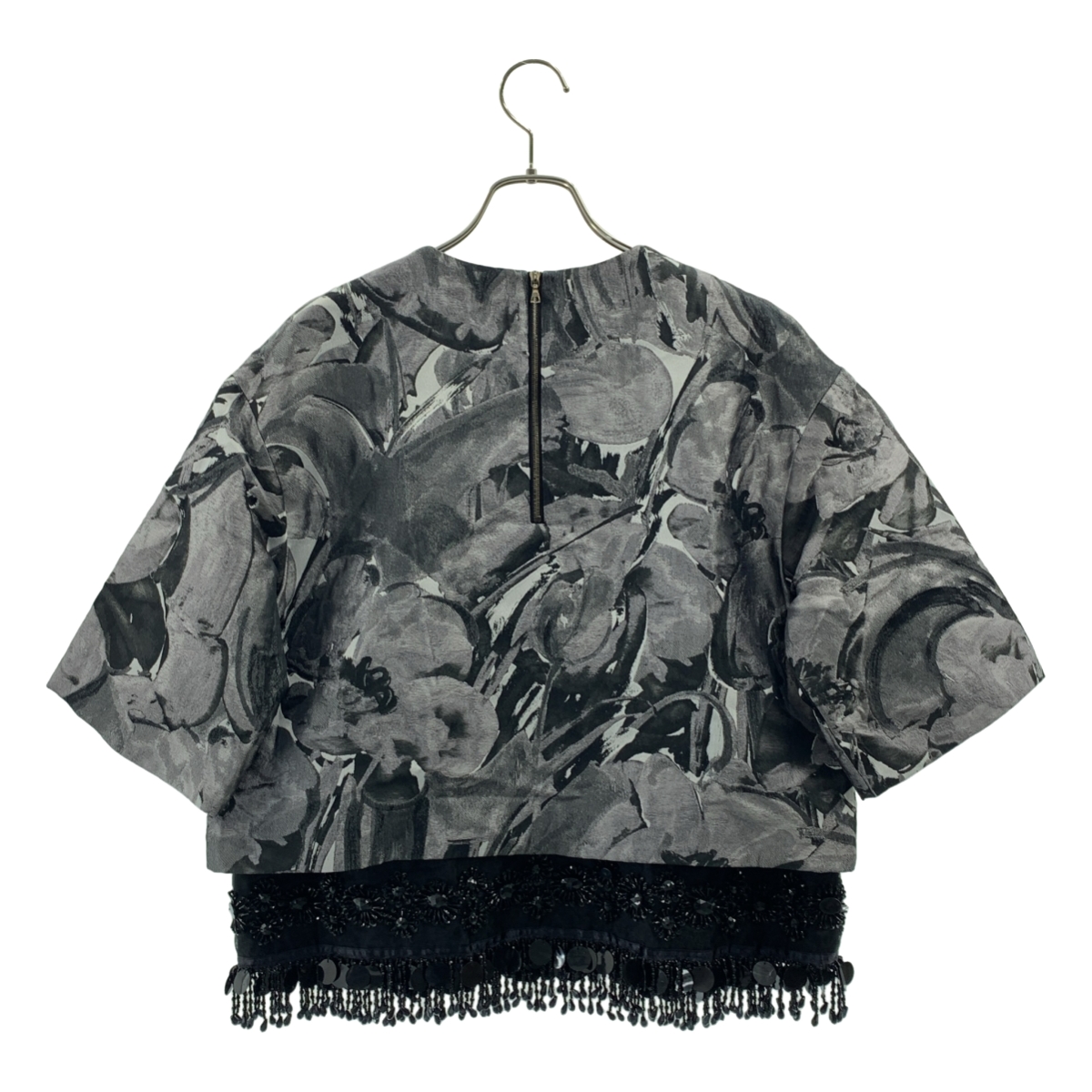 ADORE / アドーア 総柄 ジャガード ビジュー装飾 プルオーバー 半袖ブラウス