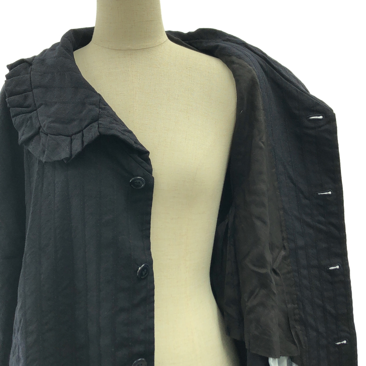 COMME des GARCONS COMME des GARCONS / コムコム 製品加工 フリル ラウンドカラー ストライプ コート