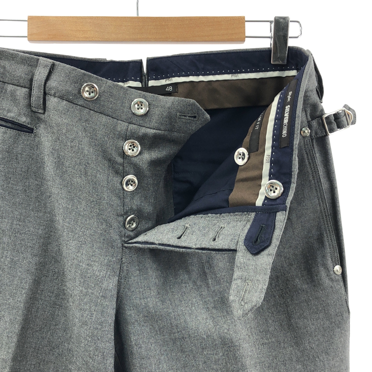 PT01 / ピーティーゼロウーノ × BEAMS F / ビームスエフ SUPER 100's SILVER CHINO / アジャスター スラックス パンツ