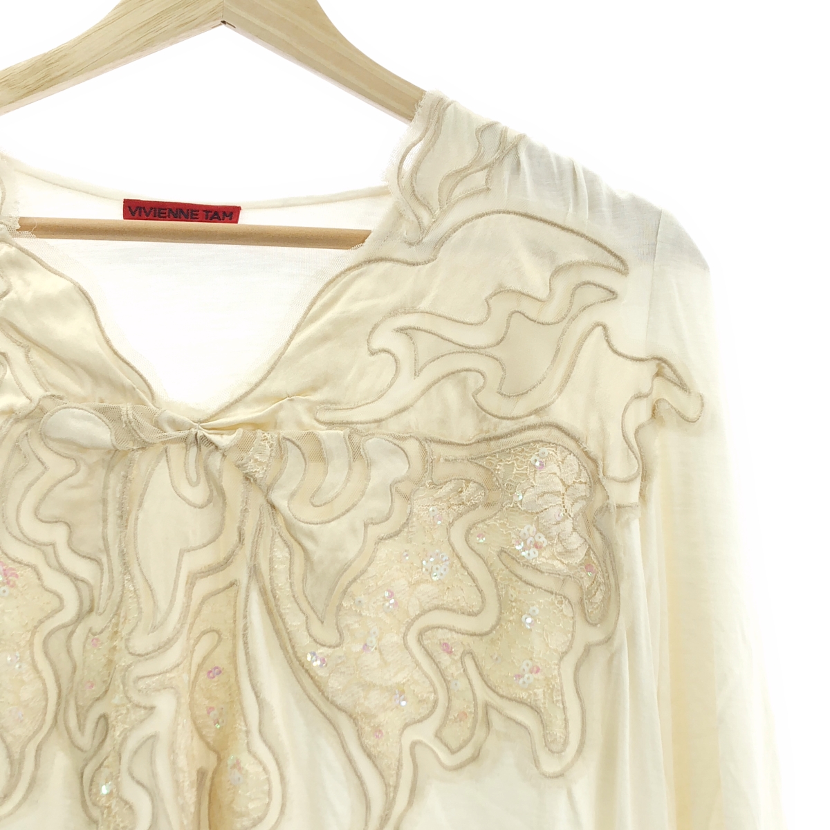 VIVIENNE TAM / ヴィヴィアンタム レーヨン ビジュー装飾 エンブロイダリー レース ドローストリング チュニック