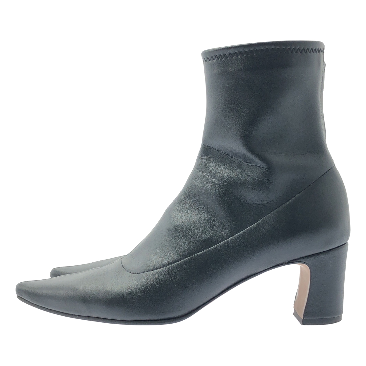 その他 ポインテッドトゥ レザー ヒールブーツ