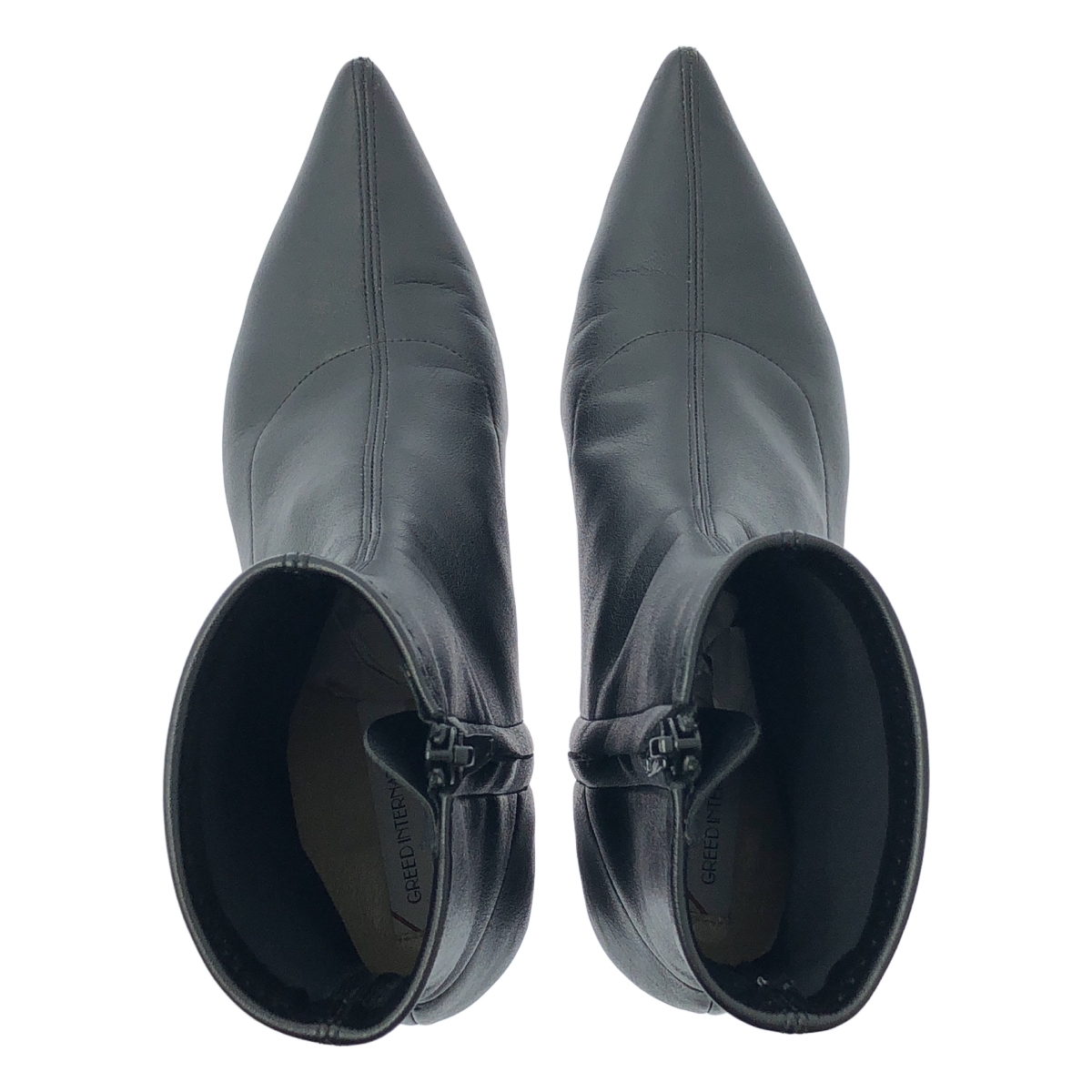 その他 ポインテッドトゥ レザー ヒールブーツ