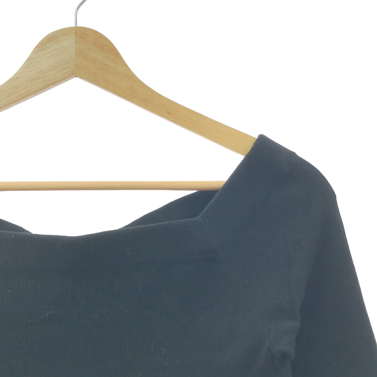 HYALINES / ハイアリン コットン バックリボン スクエアネック リブ ニット