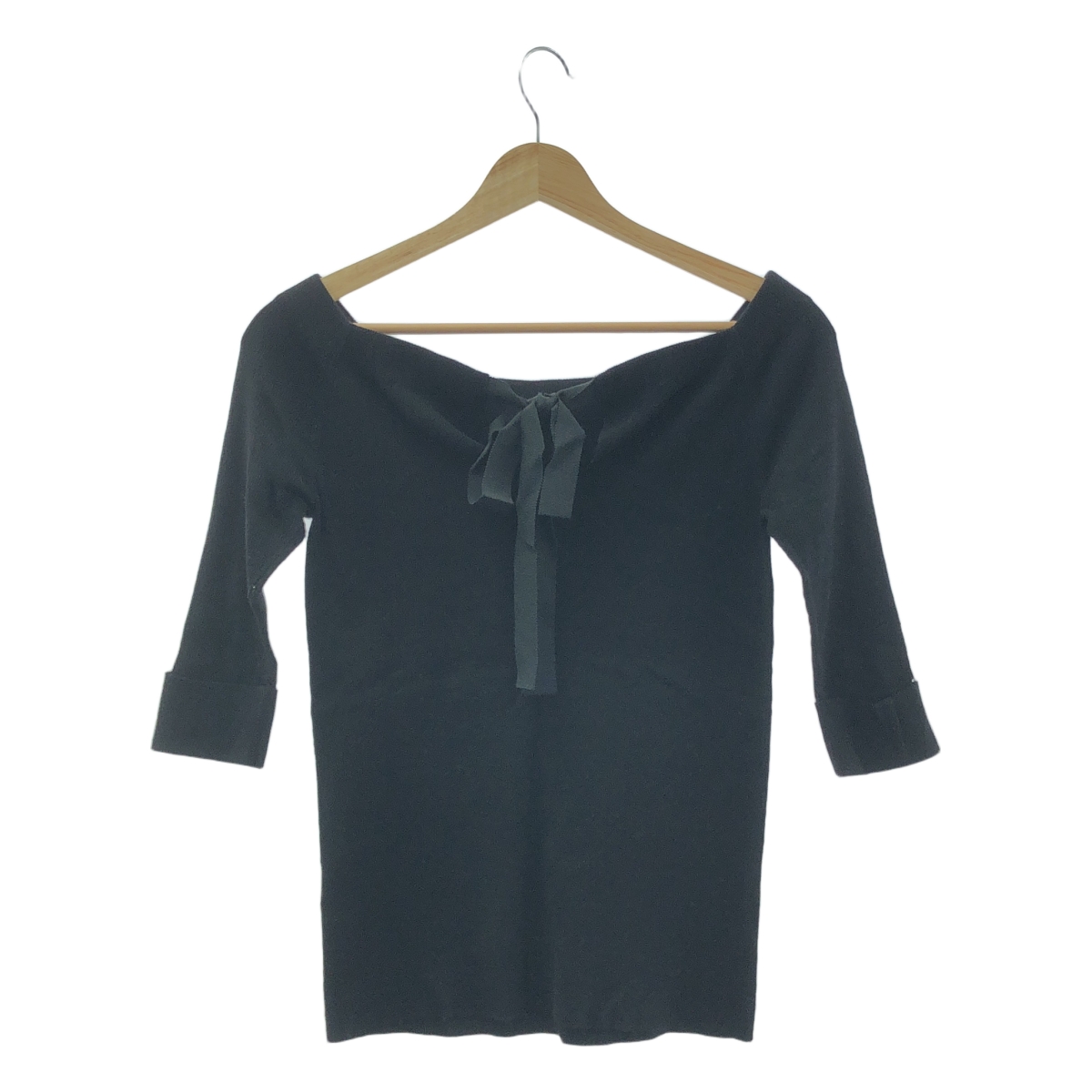 HYALINES / ハイアリン コットン バックリボン スクエアネック リブ ニット