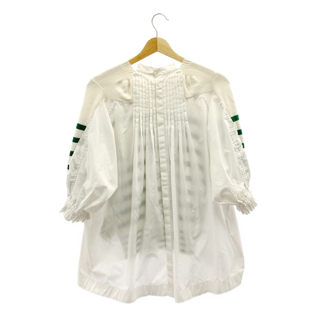 sacai / サカイ 異素材 切替 ドッキング ギャザースリーブ ニット シャツ ブラウス