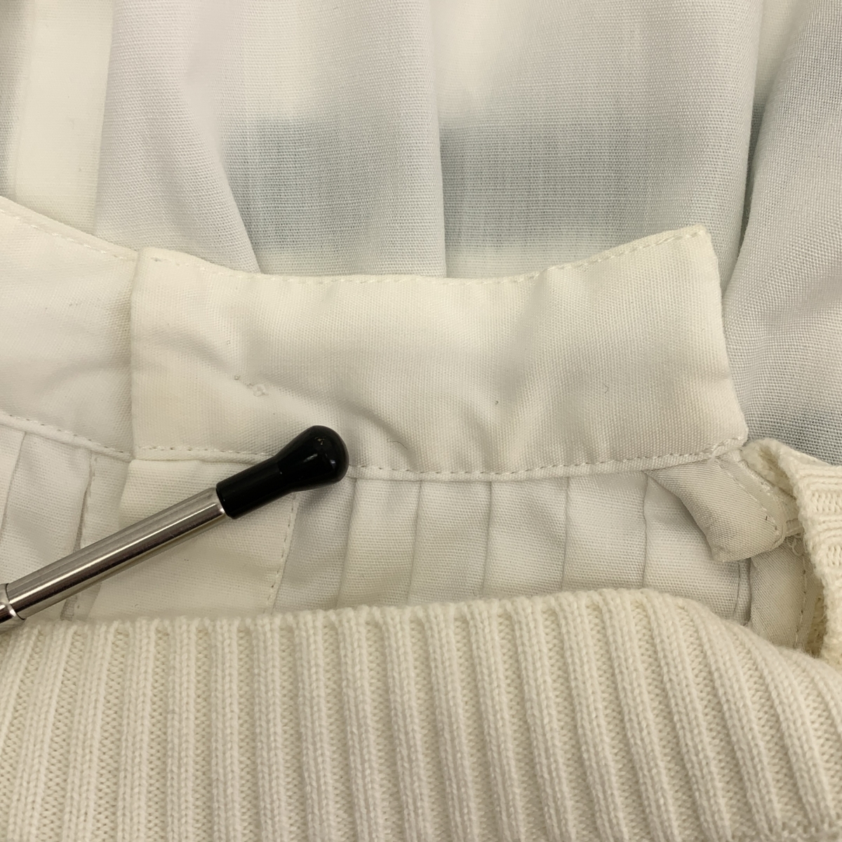 sacai / サカイ 異素材 切替 ドッキング ギャザースリーブ ニット シャツ ブラウス