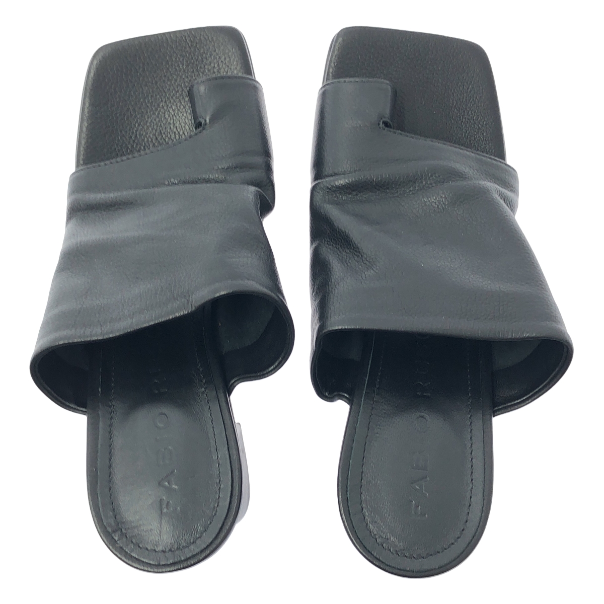 Fabio Rusconi / ファビオルスコーニ レザー スクエアトゥ チャンキーヒール サンダル