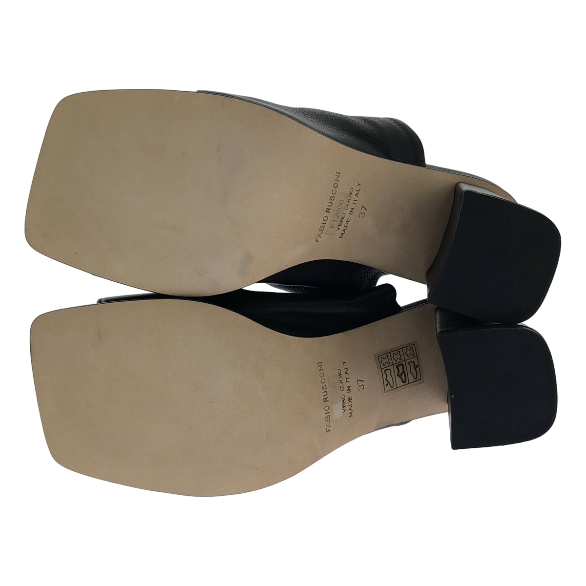 Fabio Rusconi / ファビオルスコーニ レザー スクエアトゥ チャンキーヒール サンダル