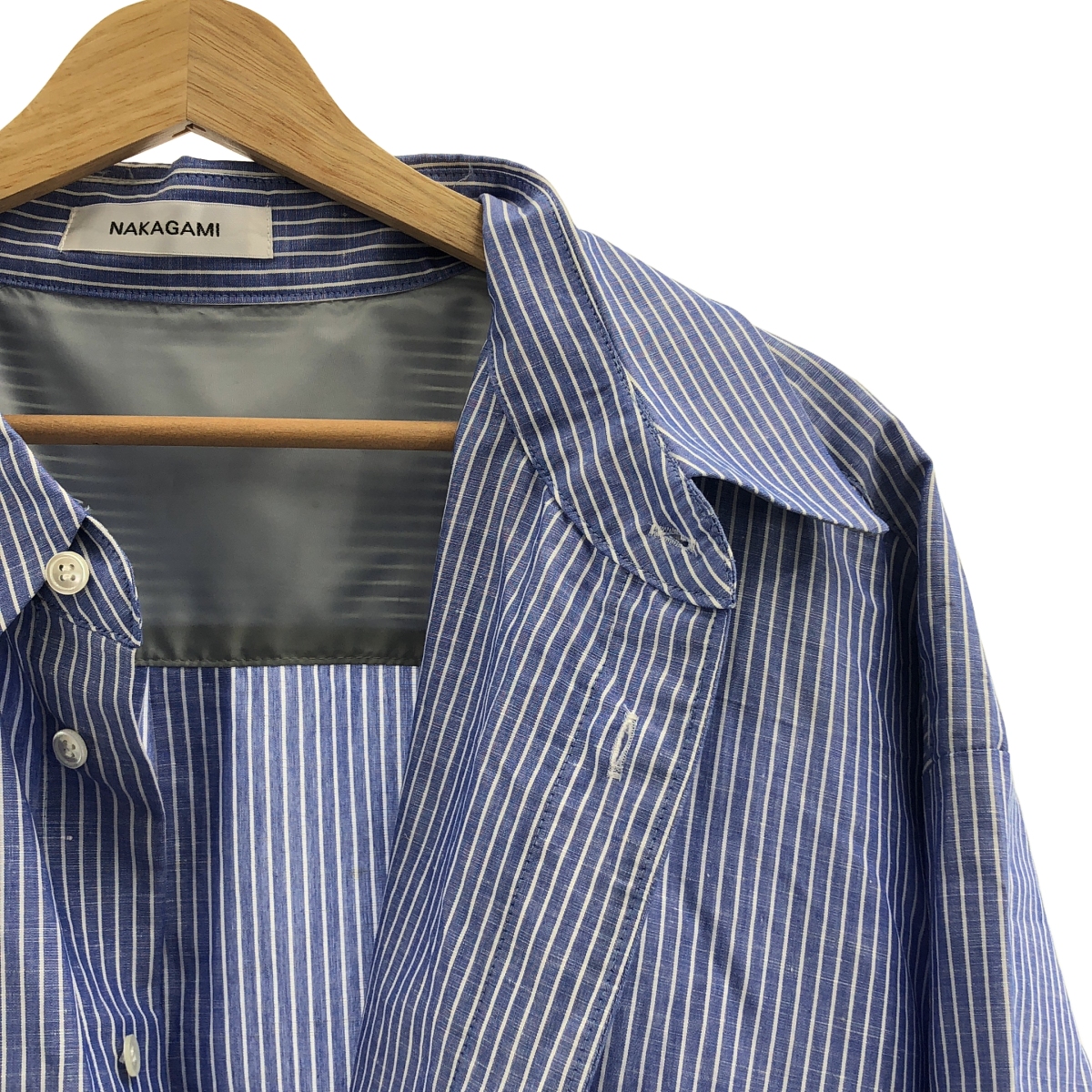 NAKAGAMI / ナカガミ ストライプ シャツ ギャザー ロングワンピース