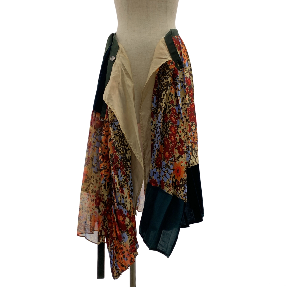 sacai / サカイ フラワープリント ベロア切替 プリーツ ラップスカート