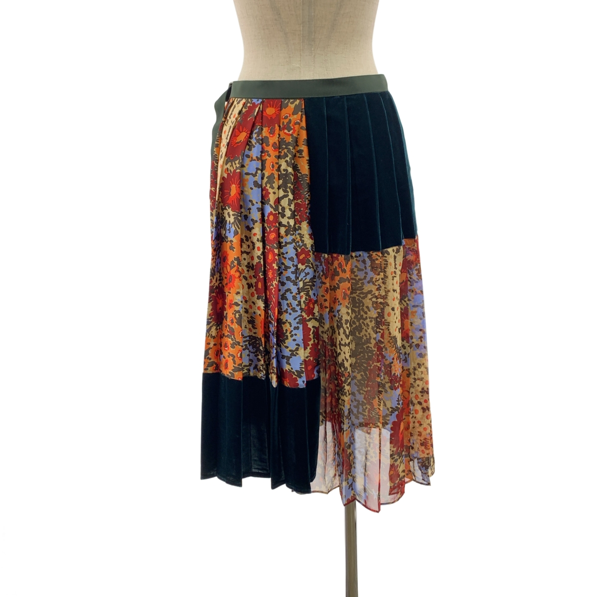 sacai / サカイ フラワープリント ベロア切替 プリーツ ラップスカート