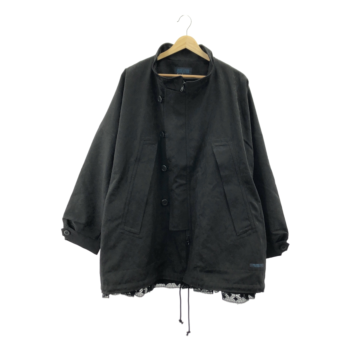 REGULATION Yohji Yamamoto / レギュレーションヨウジヤマモト ジャガード レース切替 レイヤード スタンドネック オーバー モッズコート