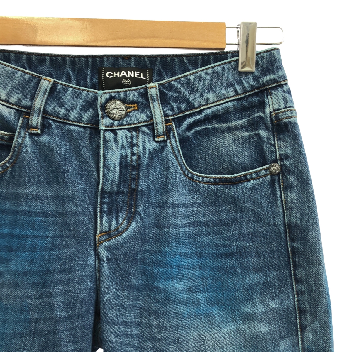 CHANEL / シャネル ペイント加工 ココマーク裾ジップ デニムパンツ
