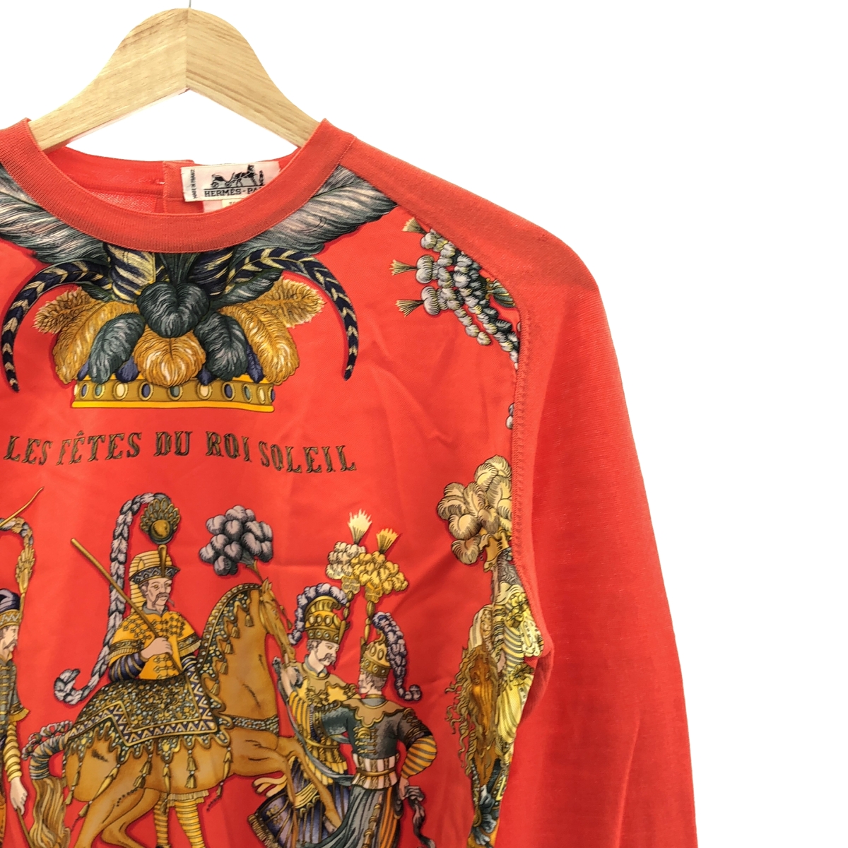 HERMES / エルメス LES FETES DU ROI SOLEIL 太陽王の祝典 / シルクスカーフ 切替 ウールニット バックセリアボタン