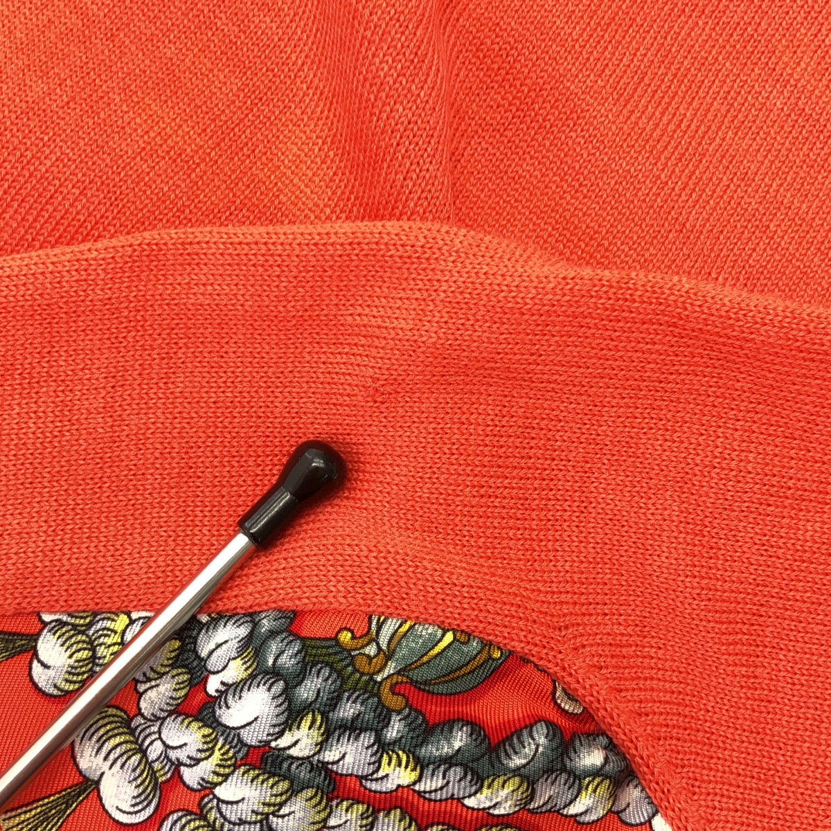 HERMES / エルメス LES FETES DU ROI SOLEIL 太陽王の祝典 / シルクスカーフ 切替 ウールニット バックセリアボタン