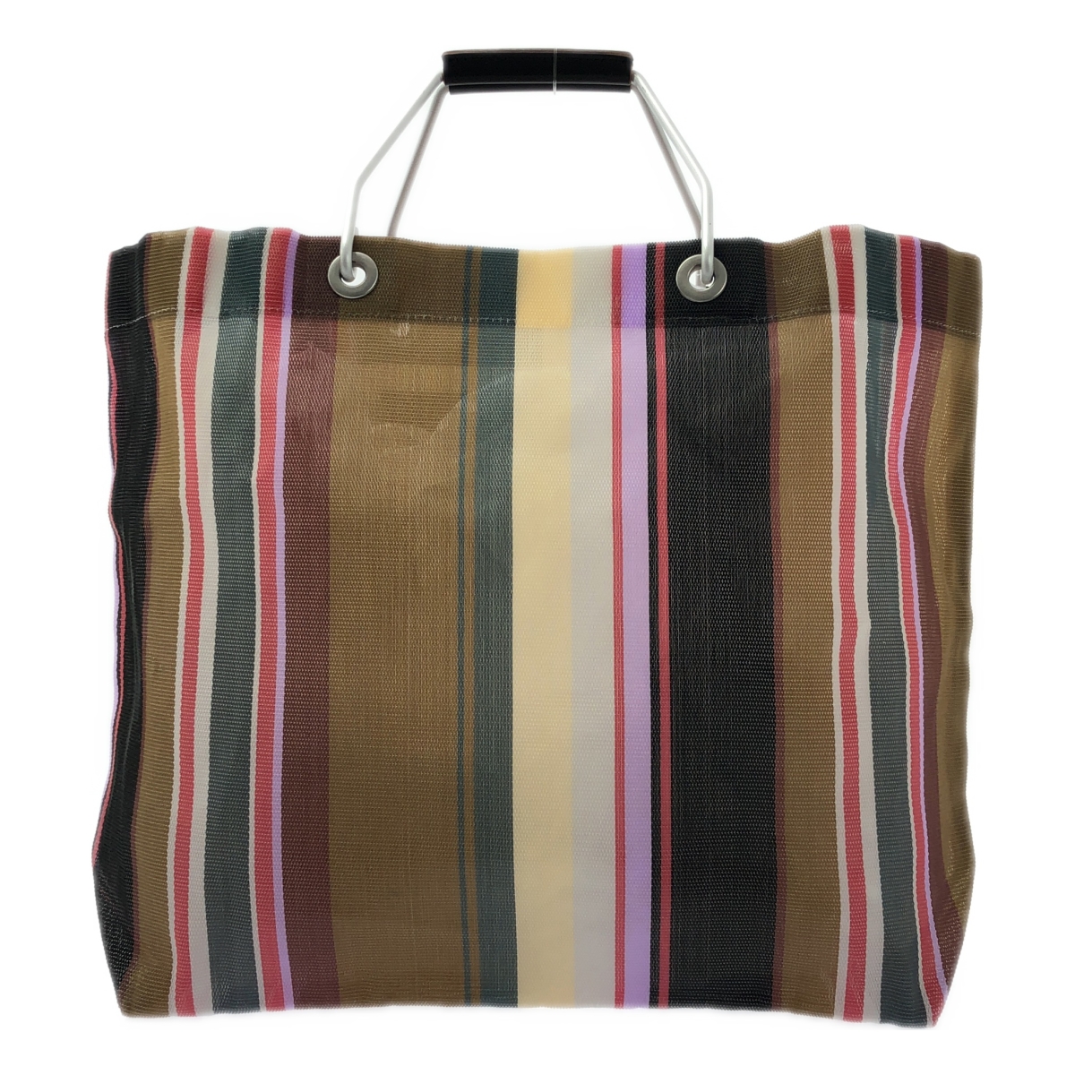 MARNI / マルニ レザーハンドル フラワーカフェ ストライプ トートバッグ