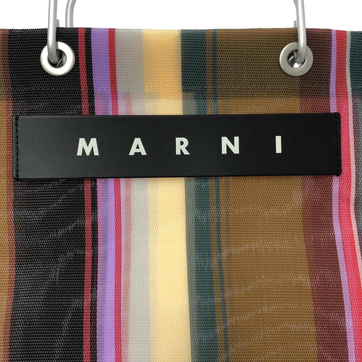 MARNI / マルニ レザーハンドル フラワーカフェ ストライプ トートバッグ