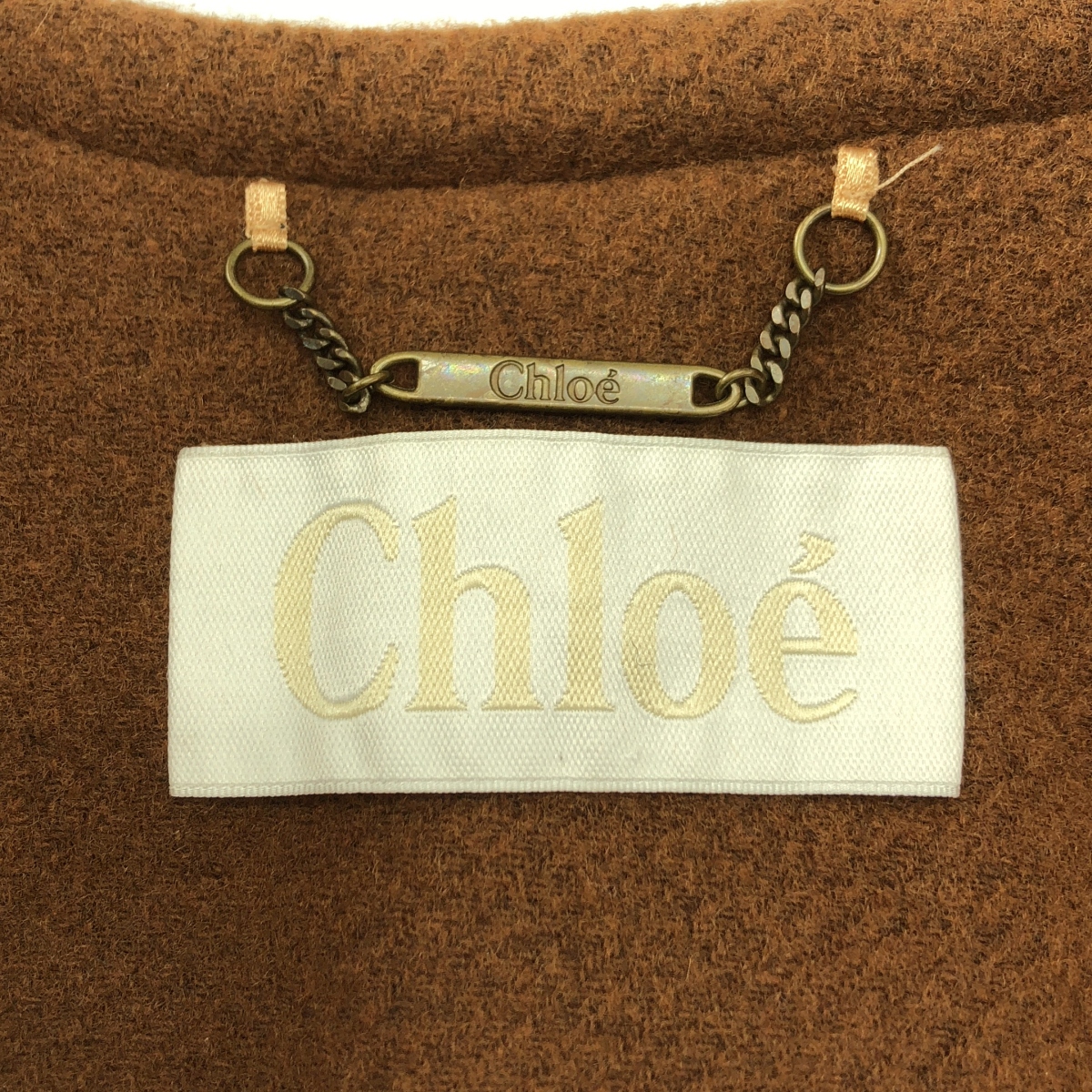 Chloe / クロエ ウール ロゴボタン ノーカラー ダブル ロングコート