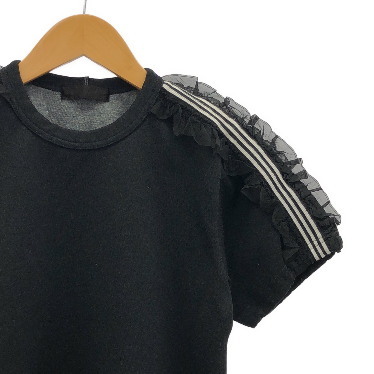 COMME des GARCONS / コムデギャルソン ポリエステル 製品染め レースフリル装飾 サイドラインスリーブ カットソー